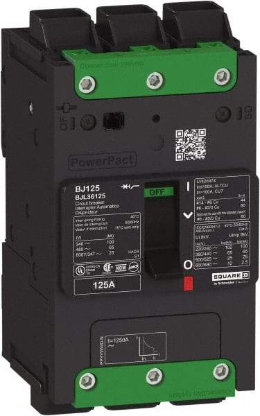 Square D - 15 Amp, 347 VAC, 1 Pole, Panel Mount B-Frame Circuit Breaker - Thermal-Magnetic Trip, 100 kA at 240 VAC, 25 kA at 347 VAC, 65 kA at 277 VAC Breaking Capacity, 14-2/0 AWG - Exact Tool & Supply