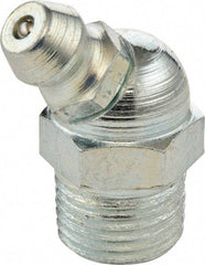 Umeta - 45° Head Angle, M16x1.50 Metric Steel Standard Grease Fitting - 17mm Hex, 25.5mm Overall Height, 7mm Shank Length, Zinc Plated Finish - Exact Tool & Supply