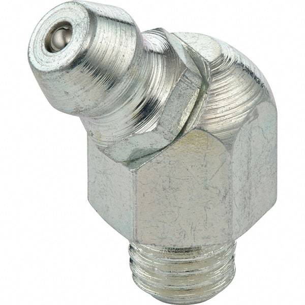 Umeta - 45° Head Angle, 1/4-28 SAE-LT Stainless Steel Standard Grease Fitting - 3/8" Hex, 13/16" Overall Height - Exact Tool & Supply