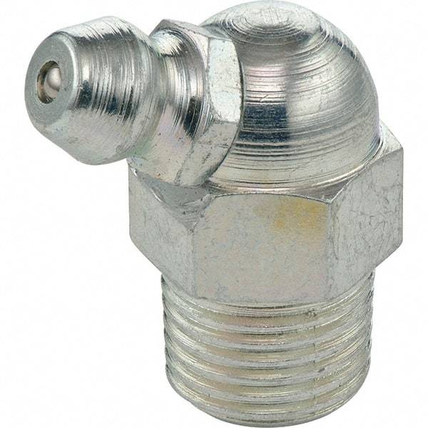 Umeta - 67° Head Angle, 1/8 PTF Stainless Steel Standard Grease Fitting - 7/16" Hex, 0.9531" Overall Height - Exact Tool & Supply