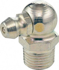 Umeta - 90° Head Angle, M10x1 Metric Stainless Steel Standard Grease Fitting - 9mm Hex, 18mm Overall Height, 5.5mm Shank Length - Exact Tool & Supply