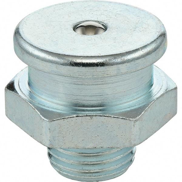Umeta - Straight Head Angle, 1/2 NPTF Steel Button-Head Grease Fitting - 7/8" Hex, 1-1/16" Overall Height, Zinc Plated Finish - Exact Tool & Supply