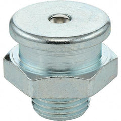 Umeta - Straight Head Angle, 1/2 NPTF Steel Button-Head Grease Fitting - 7/8" Hex, 1-1/16" Overall Height, Zinc Plated Finish - Exact Tool & Supply