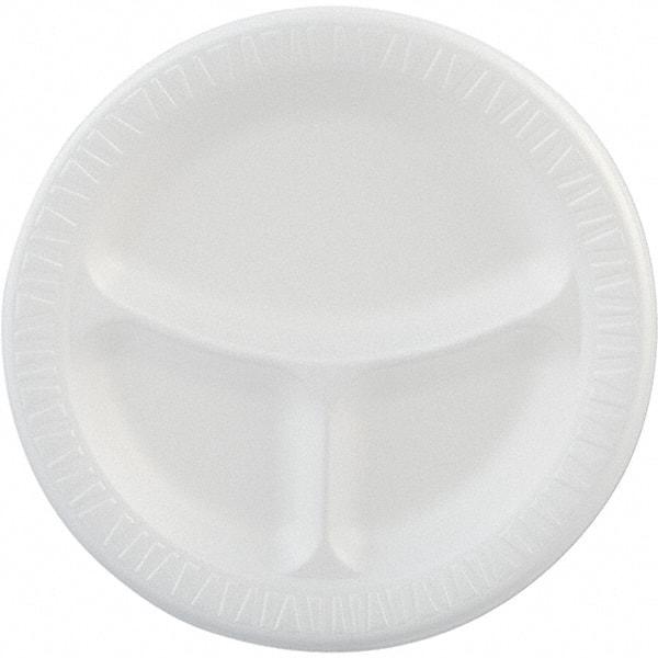 DART - Foam Dinnerware, Plate, 3-Comp, 9" - White - Exact Tool & Supply