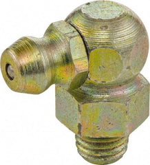 Umeta - 90° Head Angle, M10x1 Metric Brass Standard Grease Fitting - 11mm Hex, 20mm Overall Height, 5.5mm Shank Length - Exact Tool & Supply