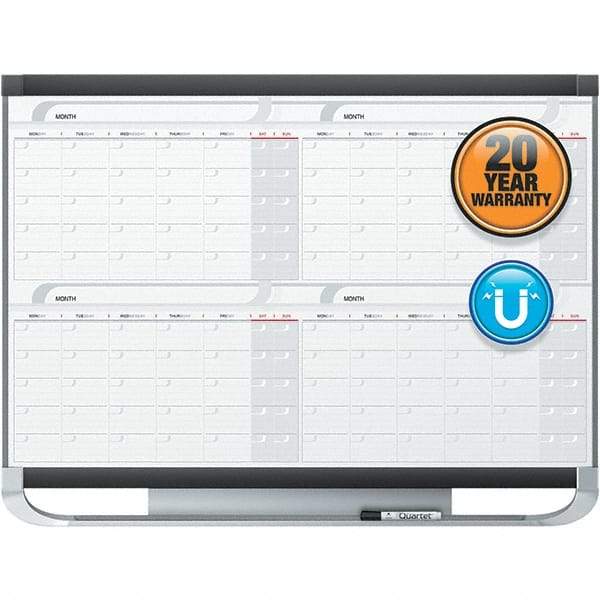 Quartet - 36" High x 48" Wide Magnetic Dry Erase Calendar - Fiberboard Frame, Includes Accessory Tray/Rail, Dry-Erase Marker & Mounting Kit - Exact Tool & Supply