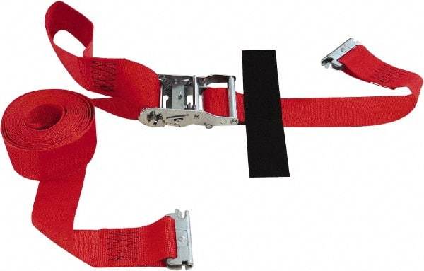 Snap-Loc - 16' Long x 2" Wide, 4,400 Lb Basket Capacity, Polyester & Steel Web Sling - 2" Diam Chain, Red, with Ratchet Tie Down - Exact Tool & Supply