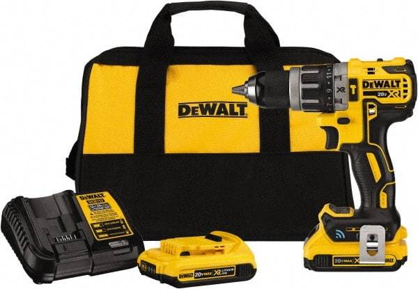 DeWALT - 20 Volt 1/2" Chuck Pistol Grip Handle Cordless Drill - 0-2000 RPM, Keyless Chuck, Reversible, 2 Lithium-Ion Batteries Included - Exact Tool & Supply