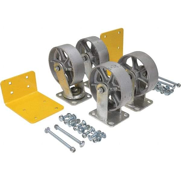 Vestil - 6" Diam x 2" Wide, Semi-Steel (2) Rigid (2) Swivel Caster - 4,800 Lb Capacity, Top Plate Mount, 4" x 4-1/2" Plate - Exact Tool & Supply