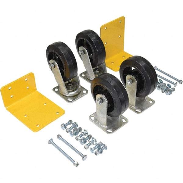 Vestil - 6" Diam x 2" Wide, Mold on Rubber (2) Rigid (2) Swivel Caster - 2,400 Lb Capacity, Top Plate Mount, 4" x 4-1/2" Plate - Exact Tool & Supply