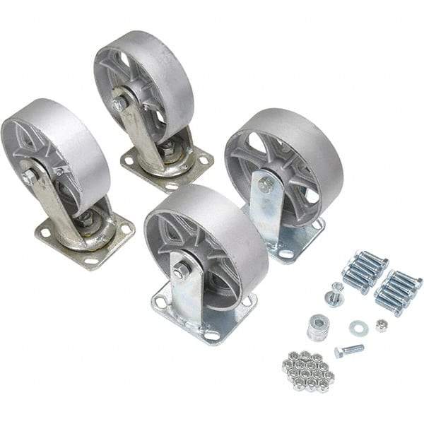 Vestil - 6" Diam x 2" Wide, Semi-Steel (2) Rigid (2) Swivel Caster - 4,800 Lb Capacity, Top Plate Mount, 4" x 4-1/2" Plate - Exact Tool & Supply