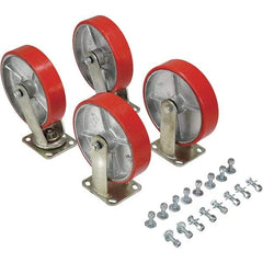 Vestil - 8" Diam x 2" Wide, Poly-On-Steel (2) Rigid (2) Swivel Caster - 5,000 Lb Capacity, Top Plate Mount, 4" x 4-1/2" Plate - Exact Tool & Supply