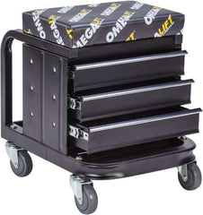 Omega Lift Equipment - 450 Lb Capacity, 4 Wheel Creeper Seat with Drawers - Steel, 18-1/4" Long x 18-7/8" High x 14" Wide - Exact Tool & Supply