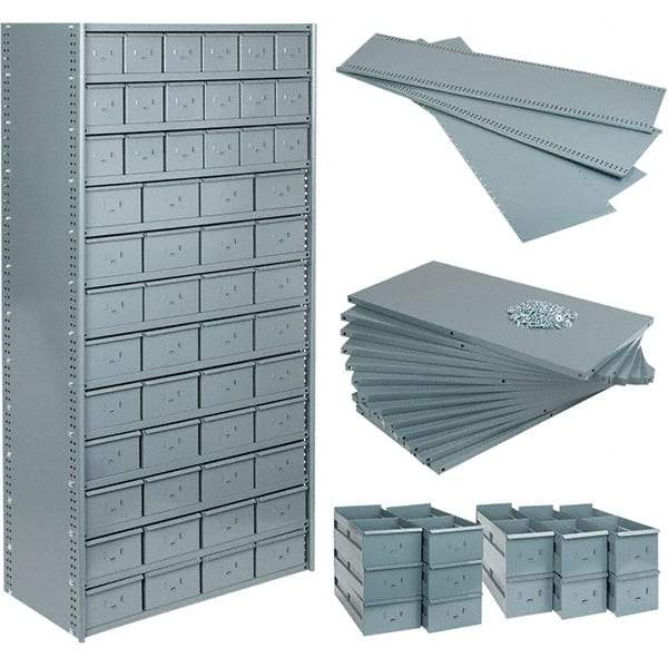 Value Collection - 35.8" Wide, 1 High, Open Shelving Accessory/Component - 21 Gauge Steel, Powder Coat Finish, Use with Bins/Totes - Exact Tool & Supply