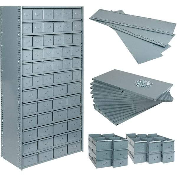 Value Collection - 35.8" Wide, 1 High, Open Shelving Accessory/Component - 21 Gauge Steel, Powder Coat Finish, Use with Bins/Totes - Exact Tool & Supply