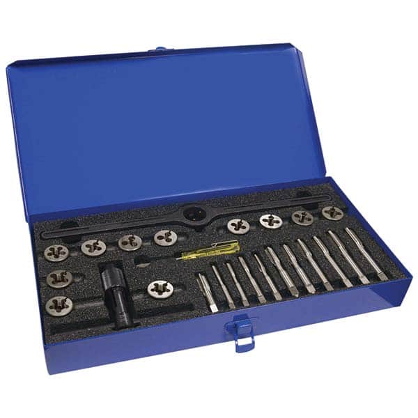 Greenfield Threading - Tap & Die Sets Minimum Tap Thread Size (Inch): 1/4-20 Maximum Tap Thread Size (Inch): 1/2-20 - Exact Tool & Supply