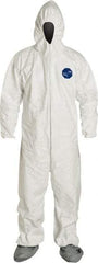 Dupont - Size 3XL Film Laminate General Purpose Coveralls - White, Zipper Closure, Elastic Cuffs, Elastic Ankles, Serged Seams - Exact Tool & Supply