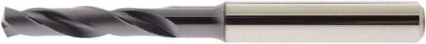 Accupro - 3/16" 140° Spiral Flute Solid Carbide Screw Machine Drill Bit - AlTiN Finish, Right Hand Cut, 28mm Flute Length, 66mm OAL, Straight Shank - Exact Tool & Supply