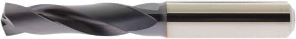 Accupro - 8.5mm 140° Spiral Flute Solid Carbide Screw Machine Drill Bit - AlTiN Finish, Right Hand Cut, 47mm Flute Length, 89mm OAL, Straight Shank, Through Coolant - Exact Tool & Supply