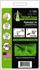 WallClaw Anchors - #8 Screw, 1/2" Diam, 2" Long, 1/4" Thick, Hammer-In Drywall & Hollow Wall Anchor - Nylon, Use with Drywall & Hollow Wall - Exact Tool & Supply