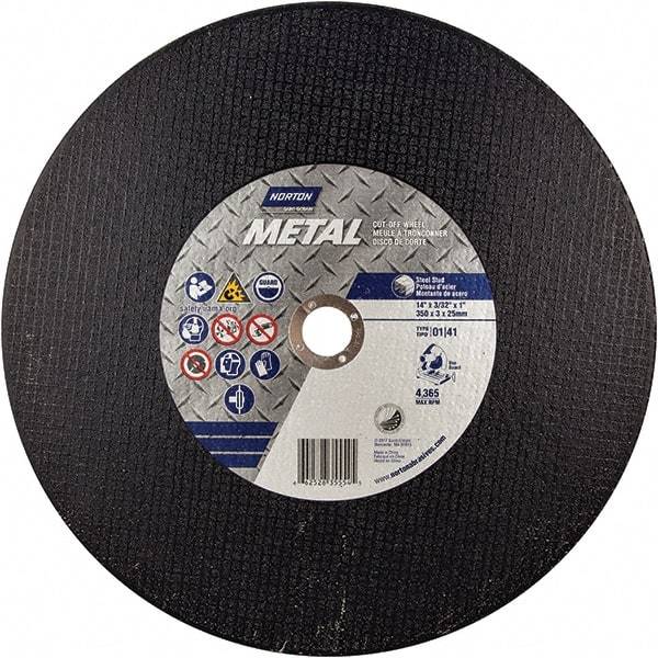 Norton - 14" Aluminum Oxide Cutoff Wheel - 7/64" Thick, 1" Arbor - Exact Tool & Supply