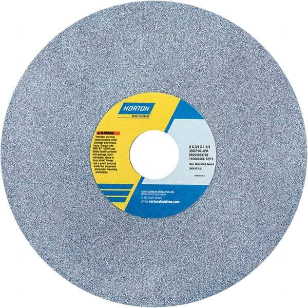Norton - 8" Diam x 1-1/4" Hole x 3/4" Thick, J Hardness, 46 Grit Surface Grinding Wheel - Ceramic, Type 1, Coarse Grade, 3,600 Max RPM - Exact Tool & Supply