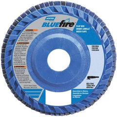 Norton - 60 Grit, 6" Disc Diam, 7/8" Center Hole, Type 27 Zirconia Alumina Flap Disc - 10,200 Max RPM, Cloth Backing, Arbor Attaching System, Coated - Exact Tool & Supply