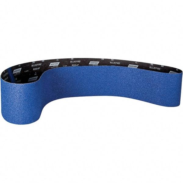 Norton - 6" Wide x 79" OAL, 36 Grit, Zirconia Alumina Abrasive Belt - Zirconia Alumina, Coated, Y Weighted Cloth Backing - Exact Tool & Supply