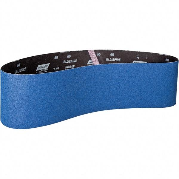 Norton - 2-1/2" Wide x 60" OAL, 24 Grit, Zirconia Alumina Abrasive Belt - Zirconia Alumina, Coated, Y Weighted Cloth Backing - Exact Tool & Supply