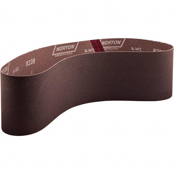 Norton - 4" Wide x 36" OAL, 120 Grit, Aluminum Oxide Abrasive Belt - Aluminum Oxide, Coated, X Weighted Cloth Backing - Exact Tool & Supply