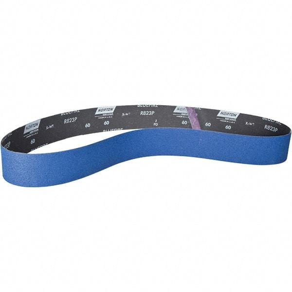 Norton - 2-1/2" Wide x 60" OAL, 220 Grit, Zirconia Alumina Abrasive Belt - Zirconia Alumina, Coated, X Weighted Cloth Backing - Exact Tool & Supply