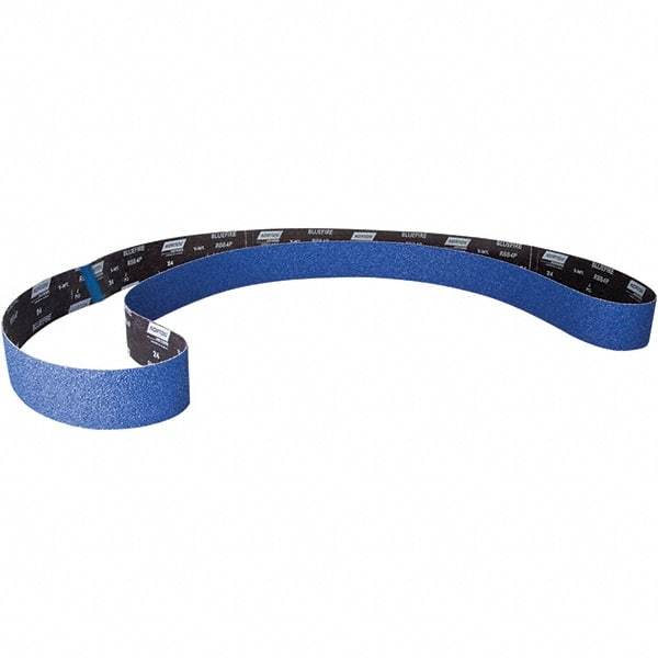 Norton - 4" Wide x 79" OAL, 40 Grit, Zirconia Alumina Abrasive Belt - Zirconia Alumina, Coated, Y Weighted Cloth Backing - Exact Tool & Supply