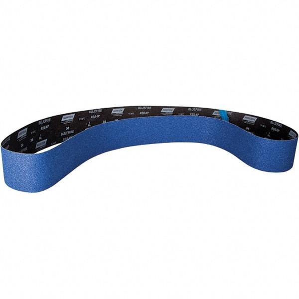 Norton - 4" Wide x 100" OAL, 36 Grit, Zirconia Alumina Abrasive Belt - Zirconia Alumina, Coated, Y Weighted Cloth Backing - Exact Tool & Supply