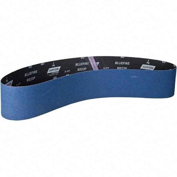 Norton - 4" Wide x 60" OAL, 120 Grit, Zirconia Alumina Abrasive Belt - Zirconia Alumina, Coated, X Weighted Cloth Backing - Exact Tool & Supply