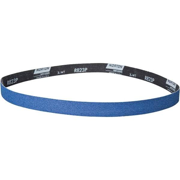Norton - 1-1/2" Wide x 60" OAL, 100 Grit, Zirconia Alumina Abrasive Belt - Zirconia Alumina, Coated, X Weighted Cloth Backing - Exact Tool & Supply