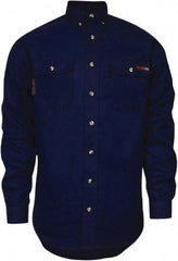 National Safety Apparel - Size S Navy Blue Flame Resistant/Retardant Long Sleeve Button Down Shirt - Exact Tool & Supply