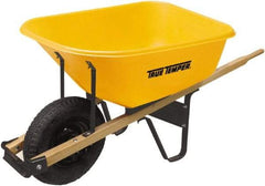 True Temper - 6 Cu Ft Capacity Wheelbarrow with 16" Pneumatic Wheel - Hardwood Handle, 60" Long x 30" Wide x 27" High, Yellow - Exact Tool & Supply