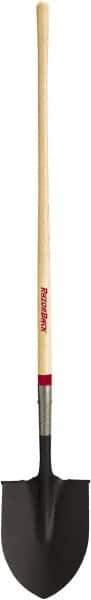 Razor-Back - 11-1/2" High x 9" Wide Round Steel Shovel - 48" Long Wood Straight Handle, Rolled - Exact Tool & Supply