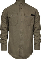 National Safety Apparel - Size S Khaki Flame Resistant/Retardant Long Sleeve Button Down Shirt - Exact Tool & Supply