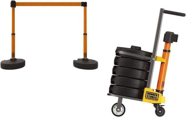 Banner Stakes - 42-1/2" High Plastic Pedestrian Barrier - 15' Long Rope - Exact Tool & Supply