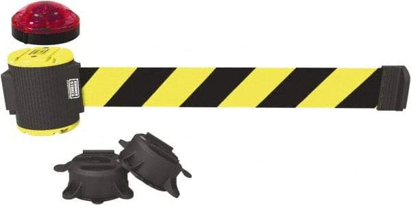 Banner Stakes - 7" High x 30' Long x 2" Wide Magnetic Wall Mount Barrier - Plastic & Polyester, Matte Finish, Yellow/Black, Used As Is - Exact Tool & Supply
