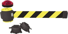 Banner Stakes - 7" High x 30' Long x 2" Wide Magnetic Wall Mount Barrier - Plastic & Polyester, Matte Finish, Yellow/Black, Used As Is - Exact Tool & Supply