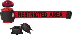 Banner Stakes - 7" High x 30' Long x 2" Wide Magnetic Wall Mount Barrier - Plastic & Polyester, Matte Finish, Red, Used As Is - Exact Tool & Supply