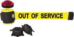 Banner Stakes - 7" High x 30' Long x 2" Wide Magnetic Wall Mount Barrier - Plastic & Polyester, Matte Finish, Yellow, Used As Is - Exact Tool & Supply