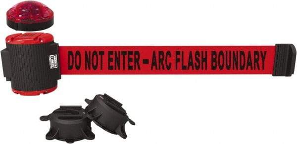 Banner Stakes - 7" High x 30' Long x 2" Wide Magnetic Wall Mount Barrier - Plastic & Polyester, Matte Finish, Red, Used As Is - Exact Tool & Supply