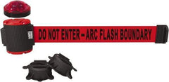 Banner Stakes - 7" High x 30' Long x 2" Wide Magnetic Wall Mount Barrier - Plastic & Polyester, Matte Finish, Red, Used As Is - Exact Tool & Supply