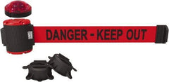 Banner Stakes - 7" High x 30' Long x 2" Wide Magnetic Wall Mount Barrier - Plastic & Polyester, Matte Finish, Red, Used As Is - Exact Tool & Supply
