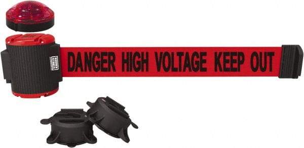 Banner Stakes - 7" High x 30' Long x 2" Wide Magnetic Wall Mount Barrier - Plastic & Polyester, Matte Finish, Red, Used As Is - Exact Tool & Supply