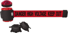 Banner Stakes - 7" High x 30' Long x 2" Wide Magnetic Wall Mount Barrier - Plastic & Polyester, Matte Finish, Red, Used As Is - Exact Tool & Supply