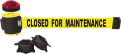 Banner Stakes - 7" High x 30' Long x 2" Wide Magnetic Wall Mount Barrier - Plastic & Polyester, Matte Finish, Yellow, Used As Is - Exact Tool & Supply